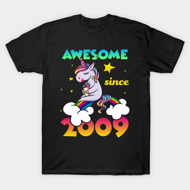 Cute Awesome Unicorn Since 2009 Rainbow Gift T-Shirt by saugiohoc994